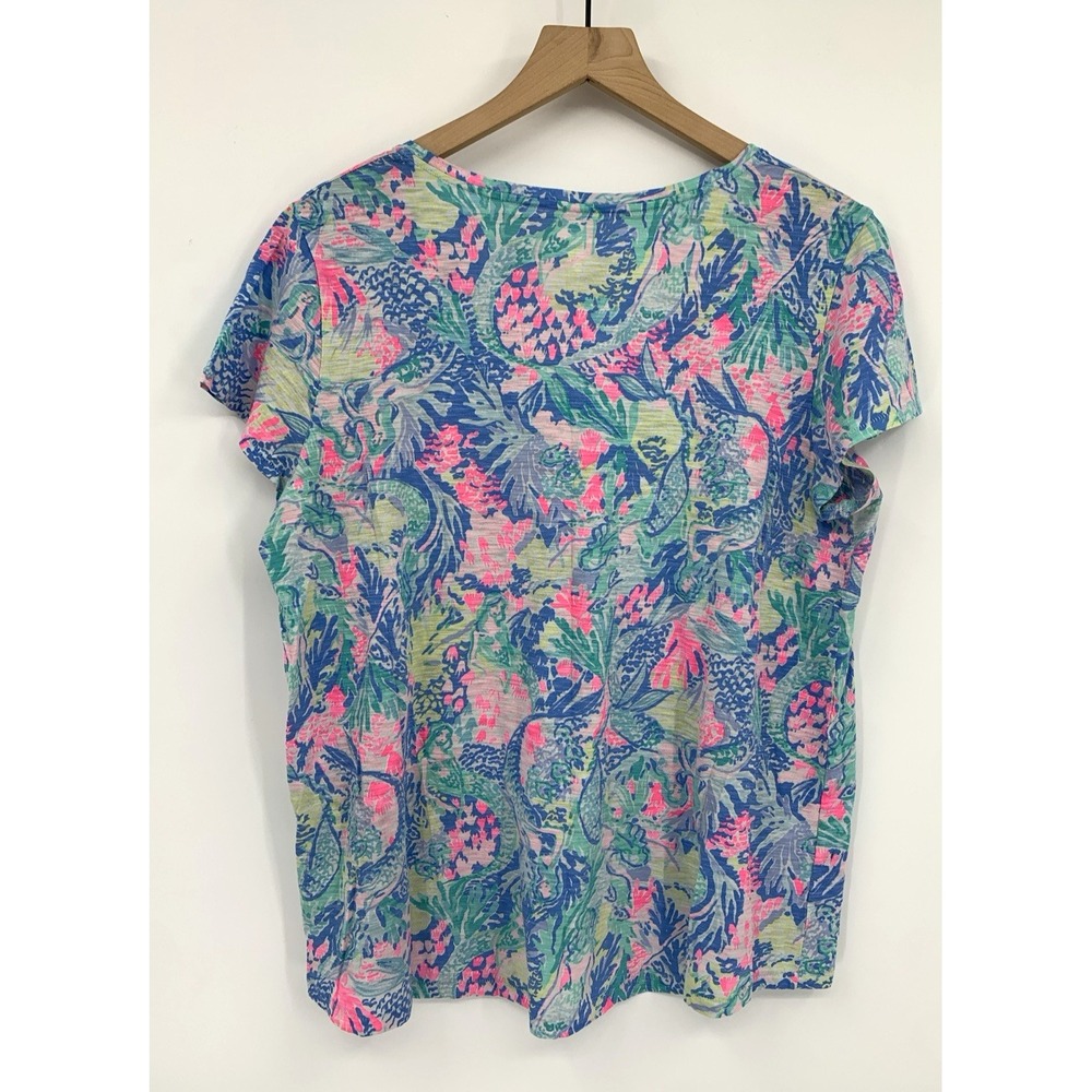 Lilly Pulitzer Shirt Women XL Pink Blue Short Sleeve 100% Cotton Colorful Preppy - Picture 2 of 7
